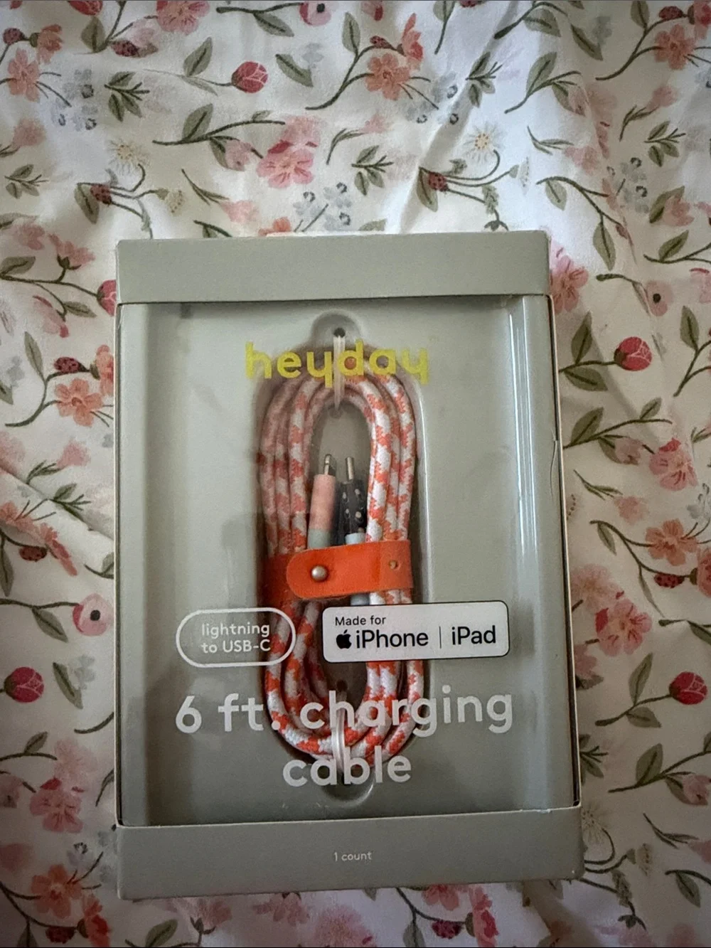 heyday Pink & White Braided 6 ft Lightning to USB-C Cable